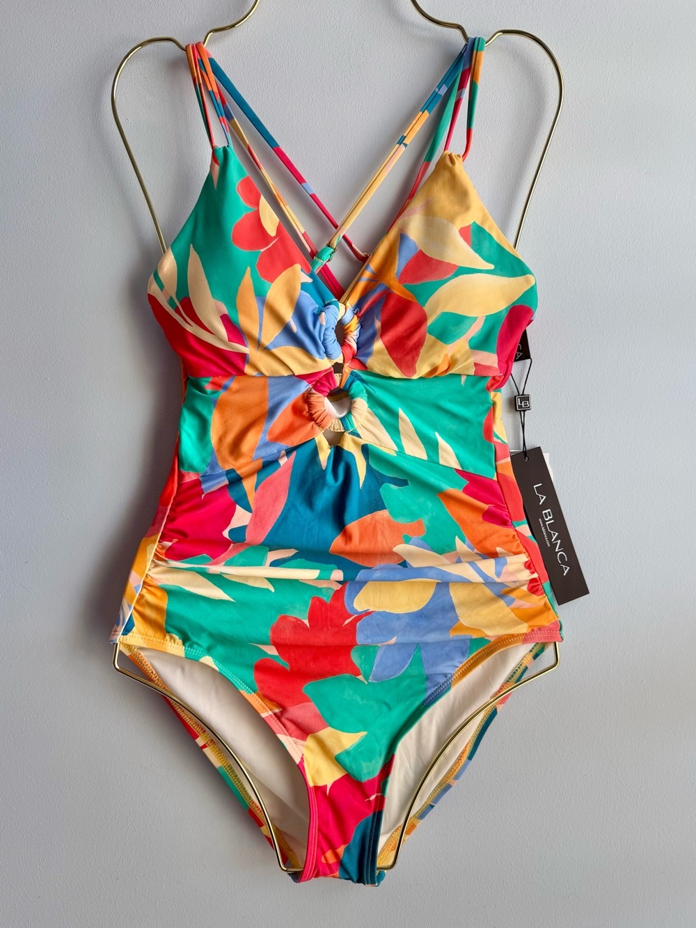 La Blanca Women's Multicolor Underwire Lace Up One Piece Swimsuit Size 10